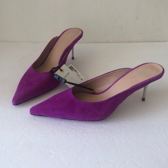 Zara Genuine Leather Suede Purple Heel Shoe Stiletto Sz. 39 - Picture 2 of 11